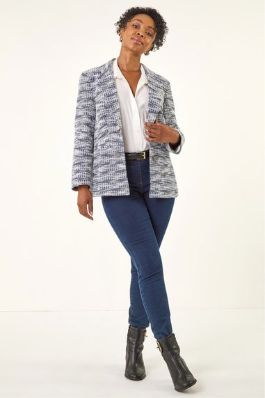 Roman Navy Petite Collared Boucle Jacket
