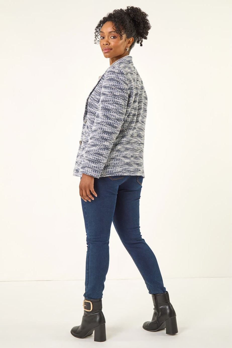 Roman Navy Petite Collared Boucle Jacket