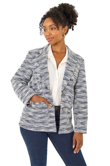 Roman Navy Petite Collared Boucle Jacket