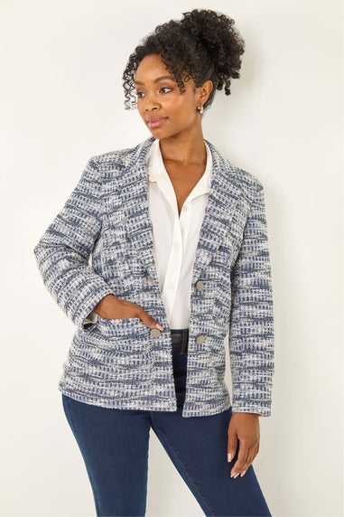 Roman Navy Petite Collared Boucle Jacket