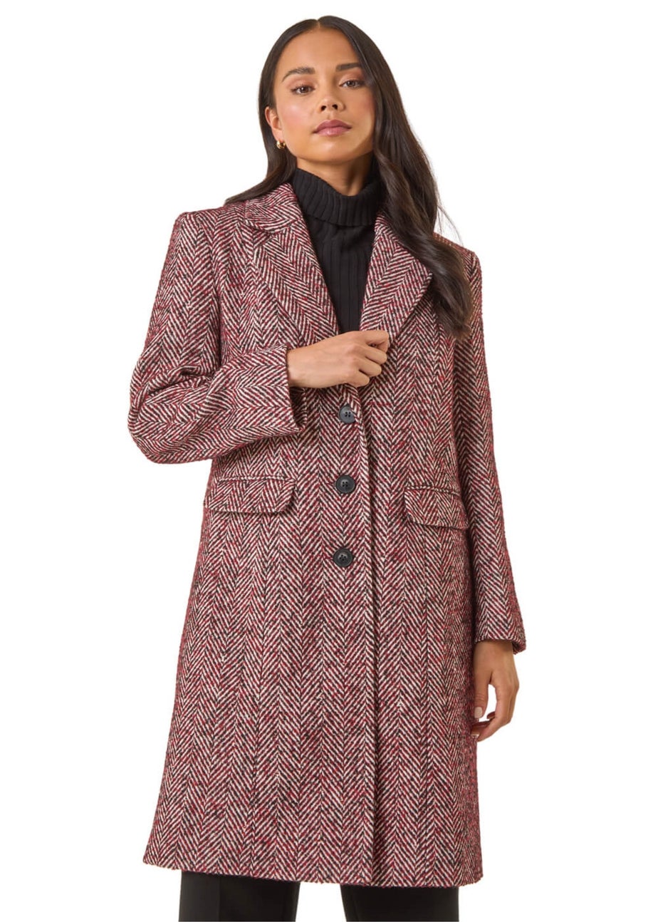 Roman Red Petite Herringbone Smart Coat