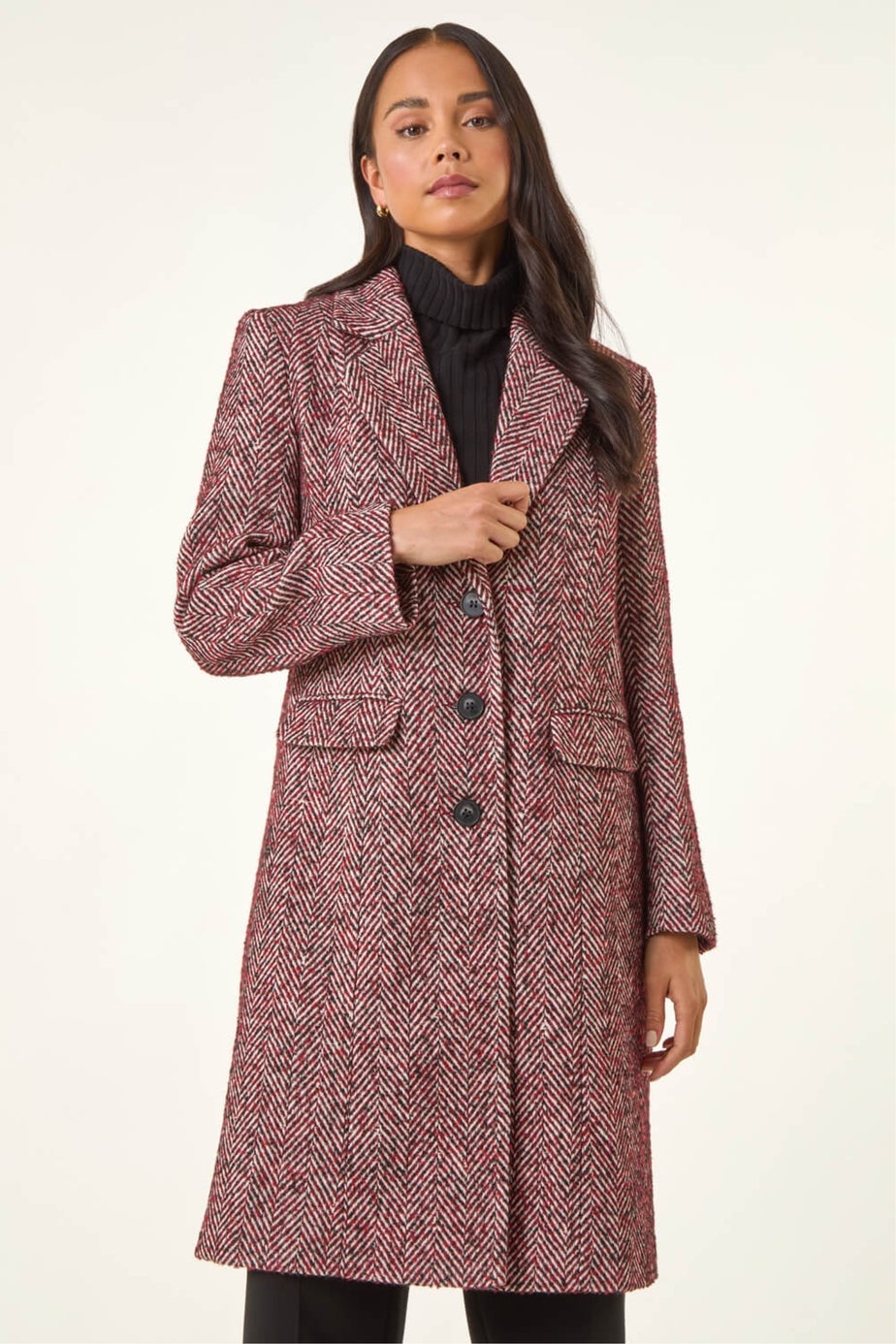 Roman Red Petite Herringbone Smart Coat