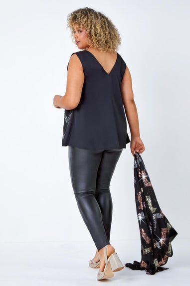 Roman Black Curve Sequin Zig Zag Cami Top