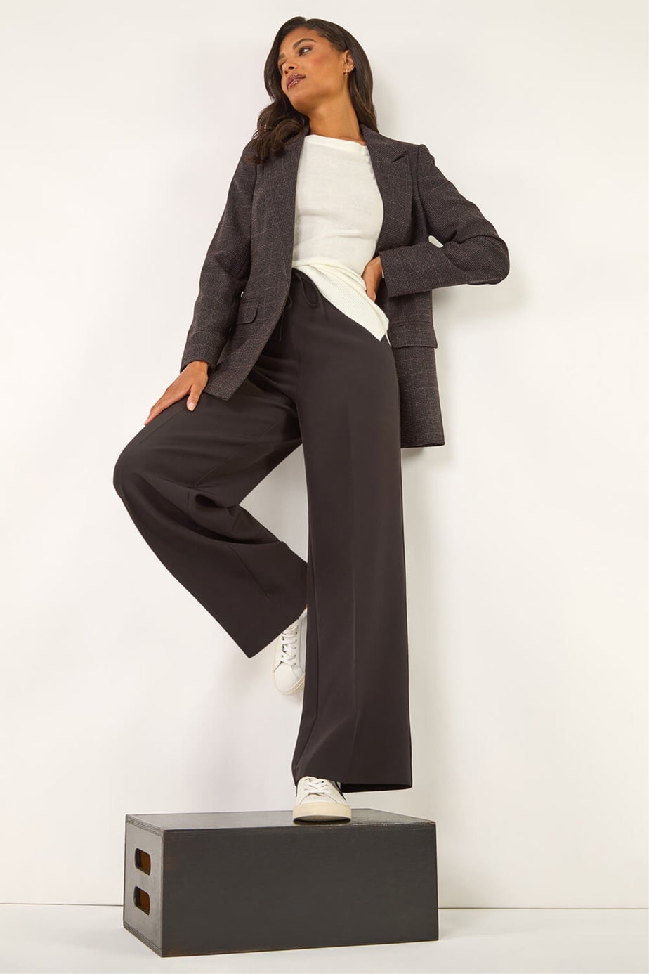 Roman Aubergine Check Print Longline Blazer