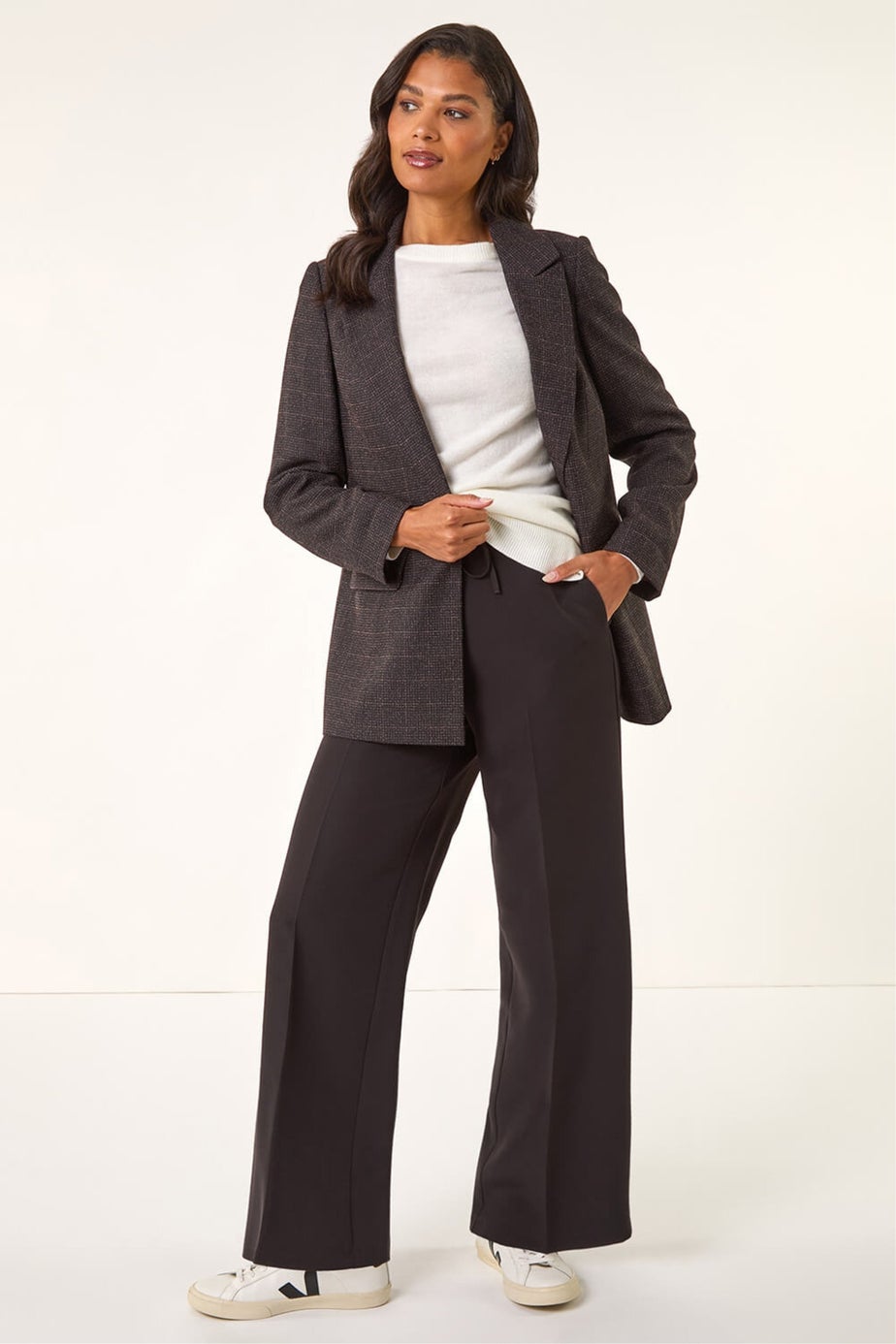 Roman Aubergine Check Print Longline Blazer