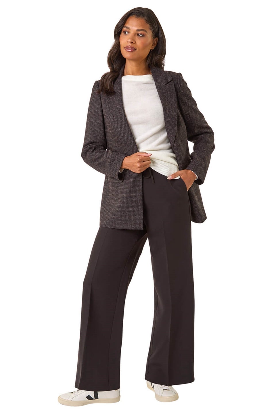 Roman Aubergine Check Print Longline Blazer