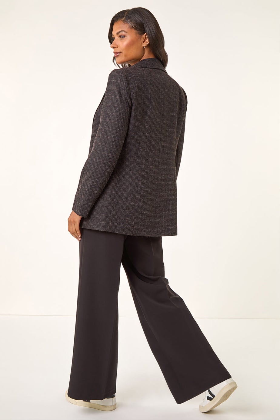 Roman Aubergine Check Print Longline Blazer