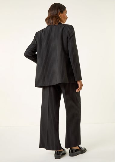 Roman Black Pinstripe Revered Collar Blazer