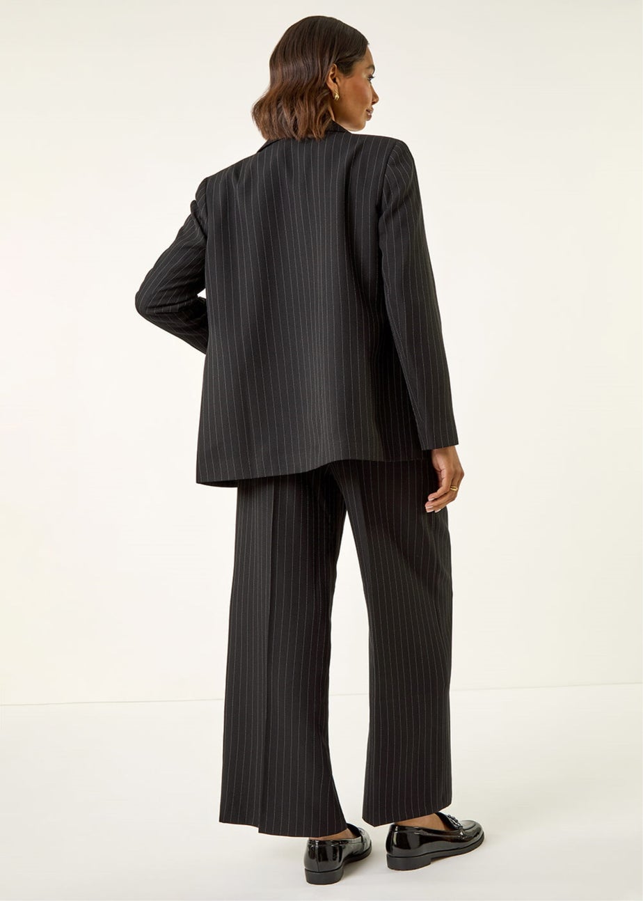 Roman Black Pinstripe Revered Collar Blazer