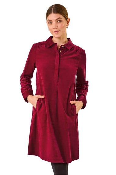 Roman Red Corduroy Tunic Shirt Dress