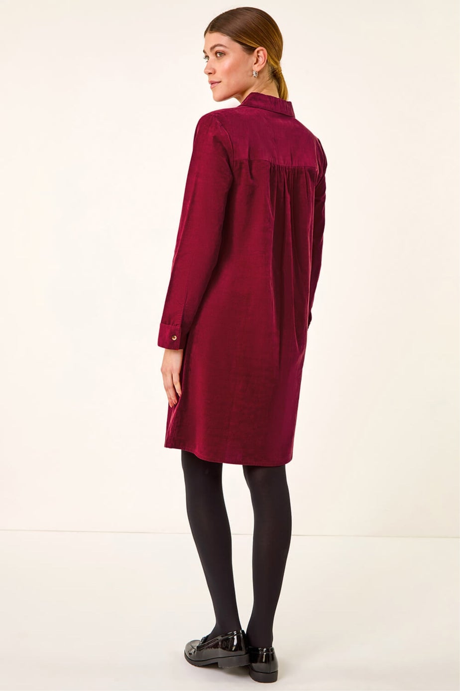 Roman Red Corduroy Tunic Shirt Dress