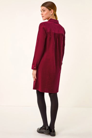 Roman Red Corduroy Tunic Shirt Dress