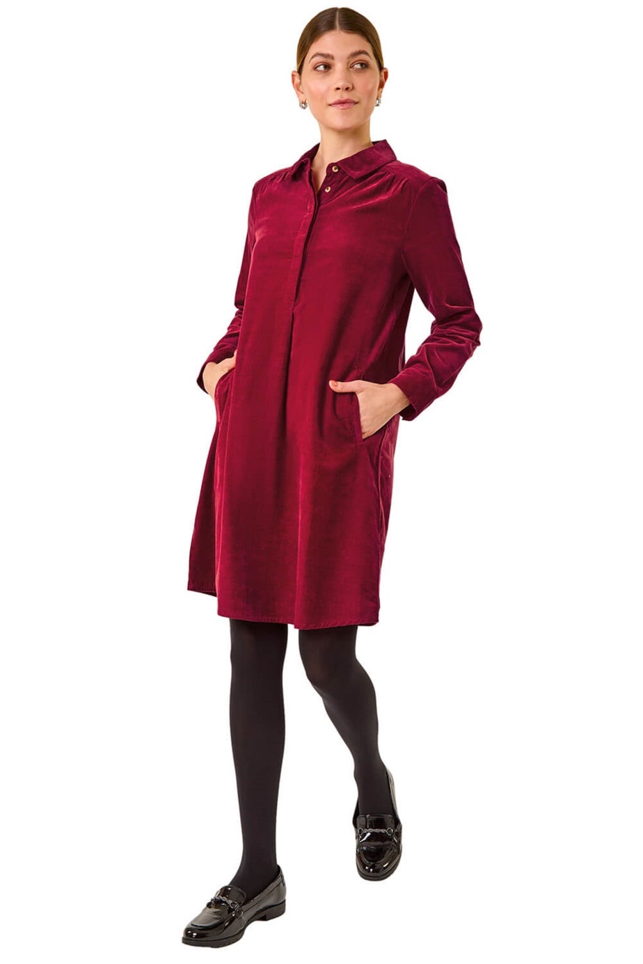 Roman Red Corduroy Tunic Shirt Dress