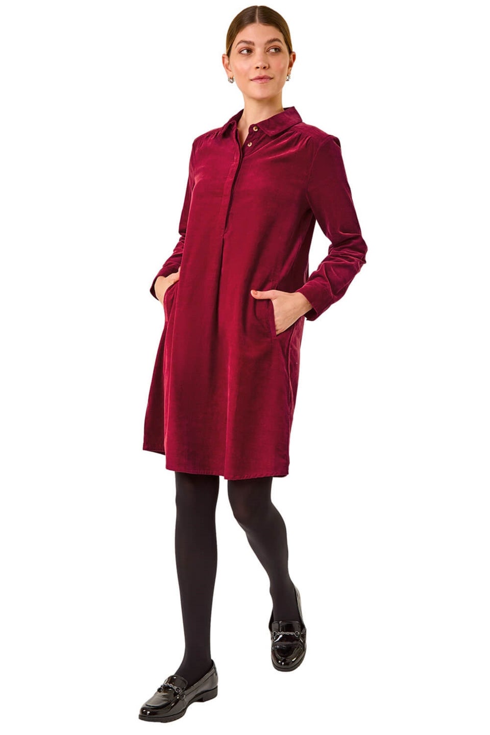 Roman Red Corduroy Tunic Shirt Dress