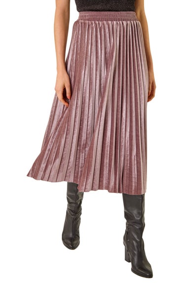 Roman Rose Velvet Pleated Midi Skirt