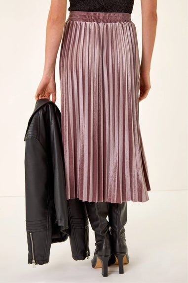 Roman Rose Velvet Pleated Midi Skirt