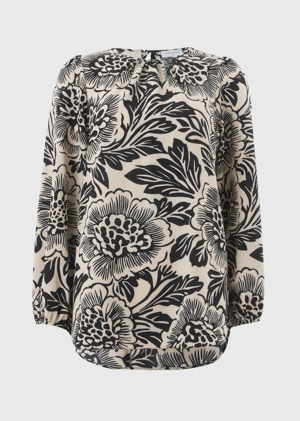 Black Floral Scoop Hem Blouse