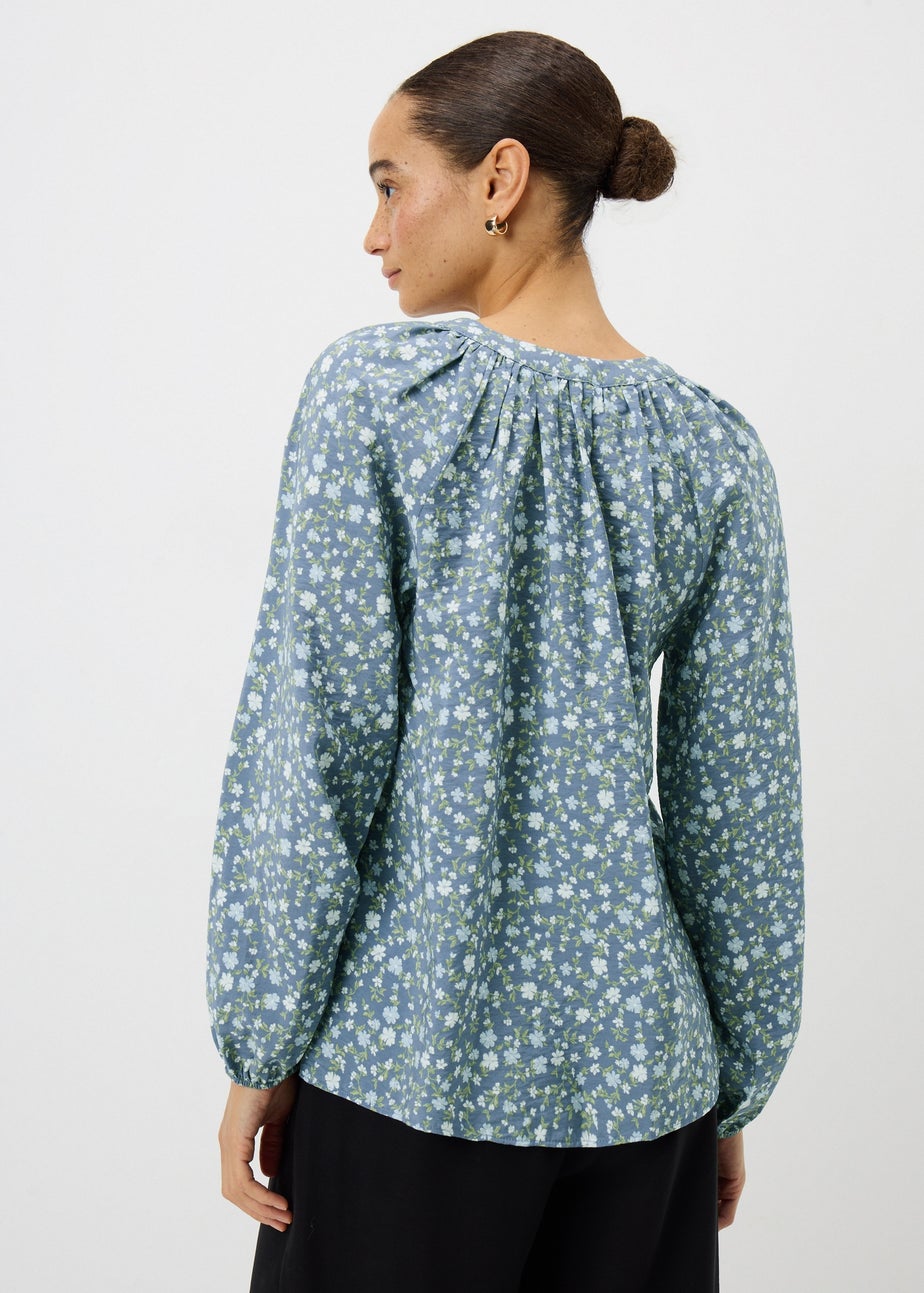 Blue Floral Popover Blouse