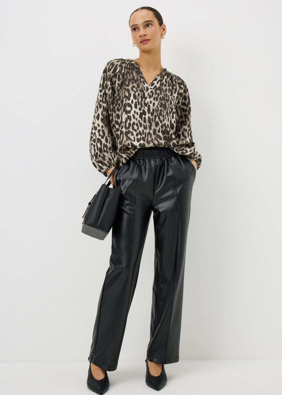 Brown Leopard Print Popover Blouse