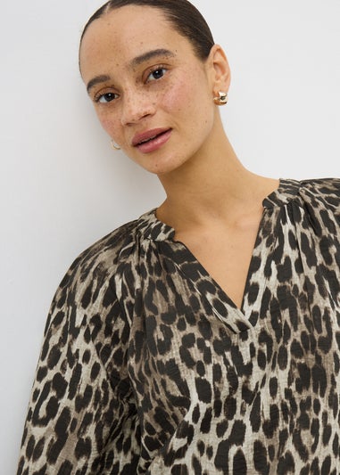 Brown Leopard Print Popover Blouse