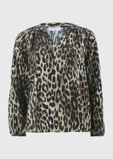 Brown Leopard Print Popover Blouse