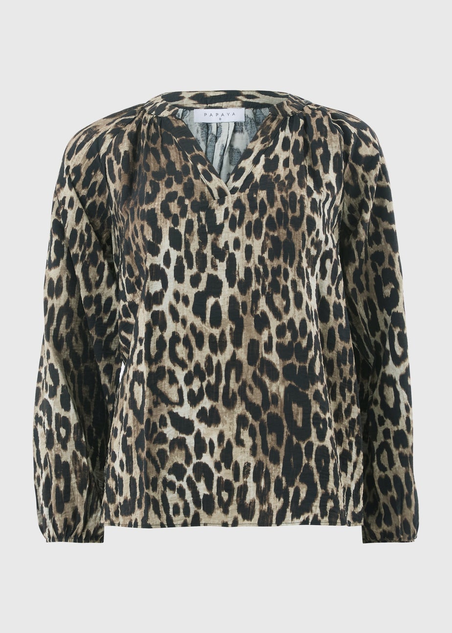 Brown Leopard Print Popover Blouse