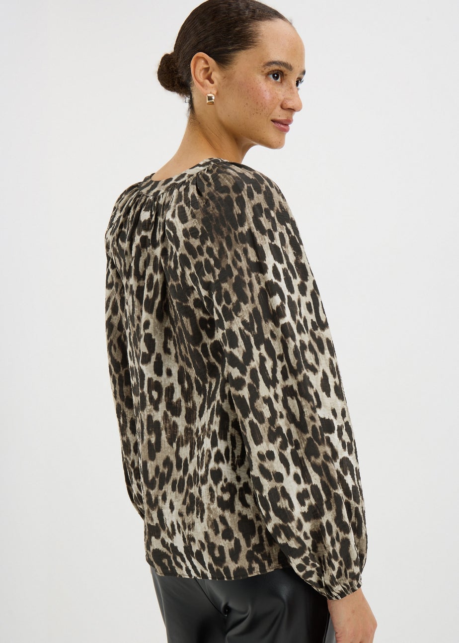 Brown Leopard Print Popover Blouse
