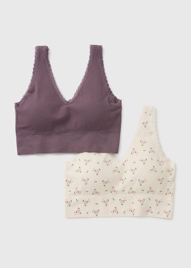 2 Pack Purple Floral Seam Free Bralettes