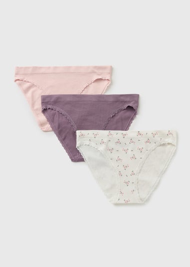 3 Pack Purple Floral Seamless High Leg Knickers