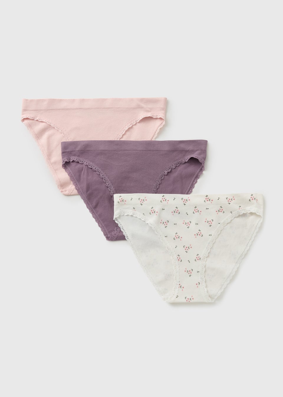 3 Pack Purple Floral Seamless High Leg Knickers