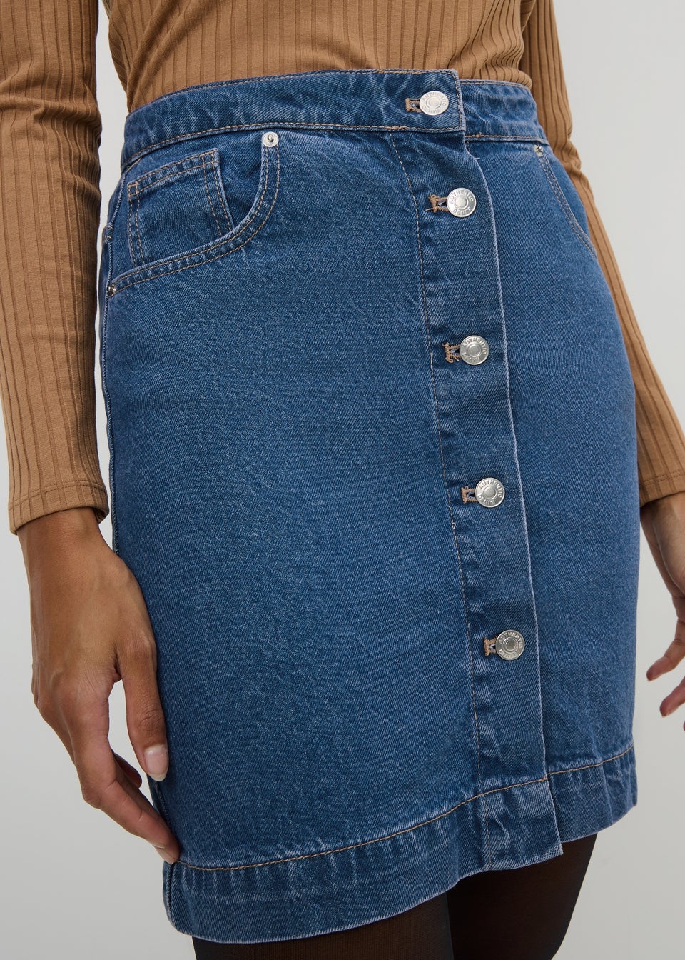 Dark Wash Button Through Skirt