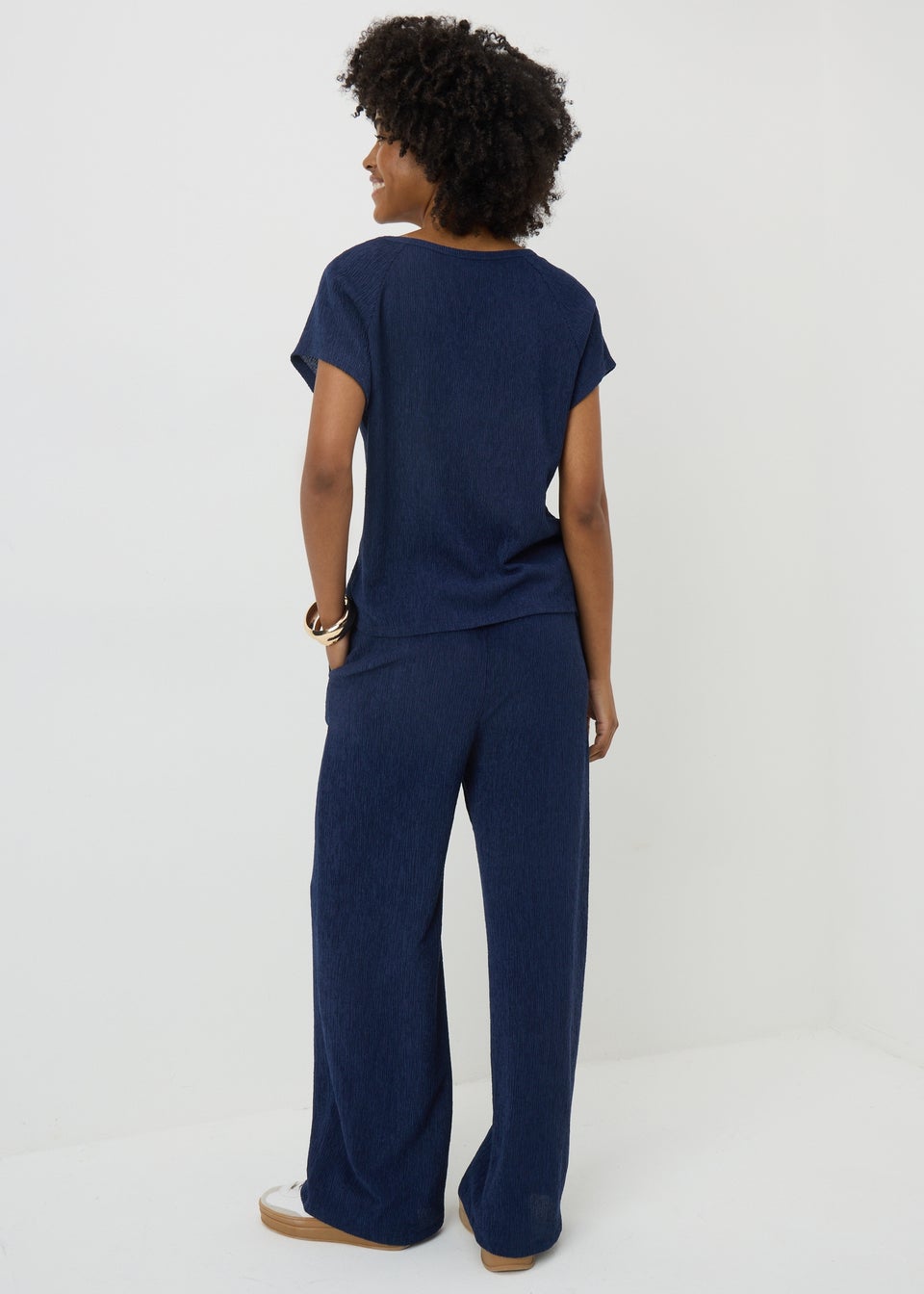 Navy Textured Co Ord Wide Leg Trousers