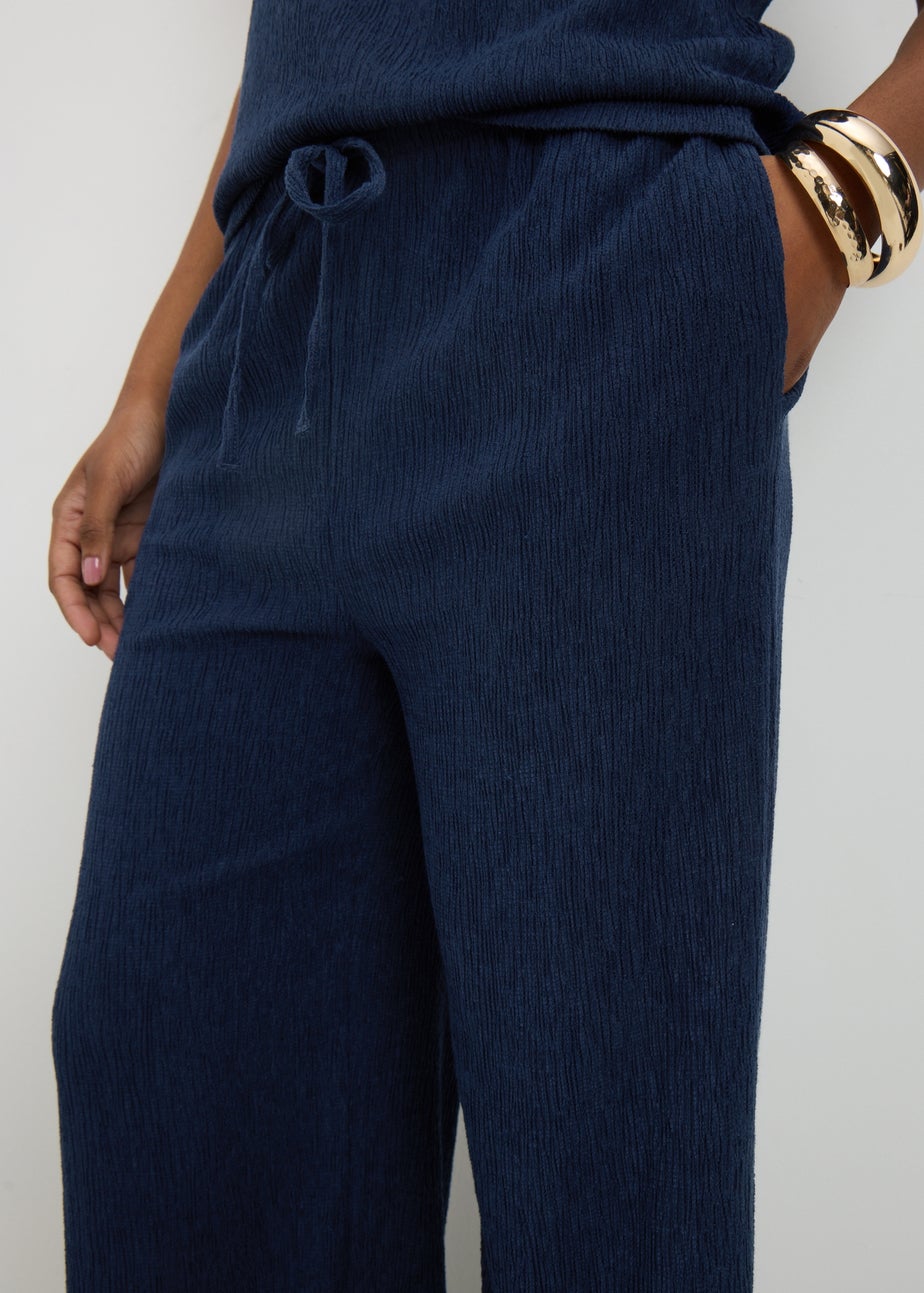 Navy Textured Co Ord Wide Leg Trousers