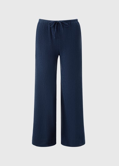 Navy Textured Co Ord Wide Leg Trousers
