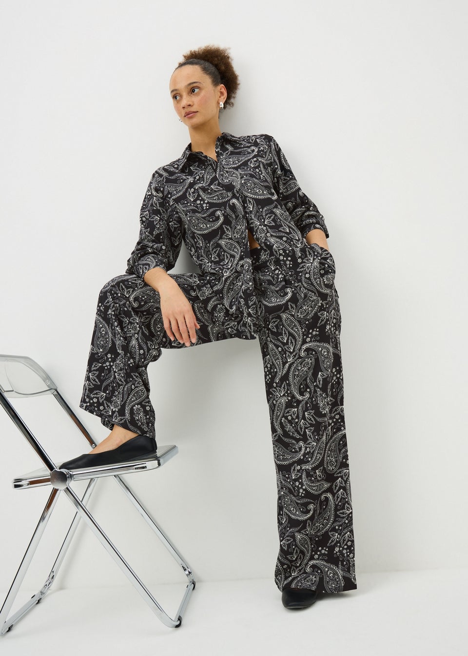 Black Paisley Co Ord Wide Leg Trousers