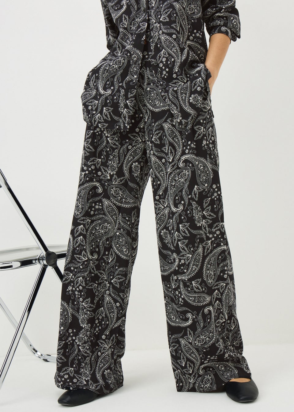 Black Paisley Co Ord Wide Leg Trousers