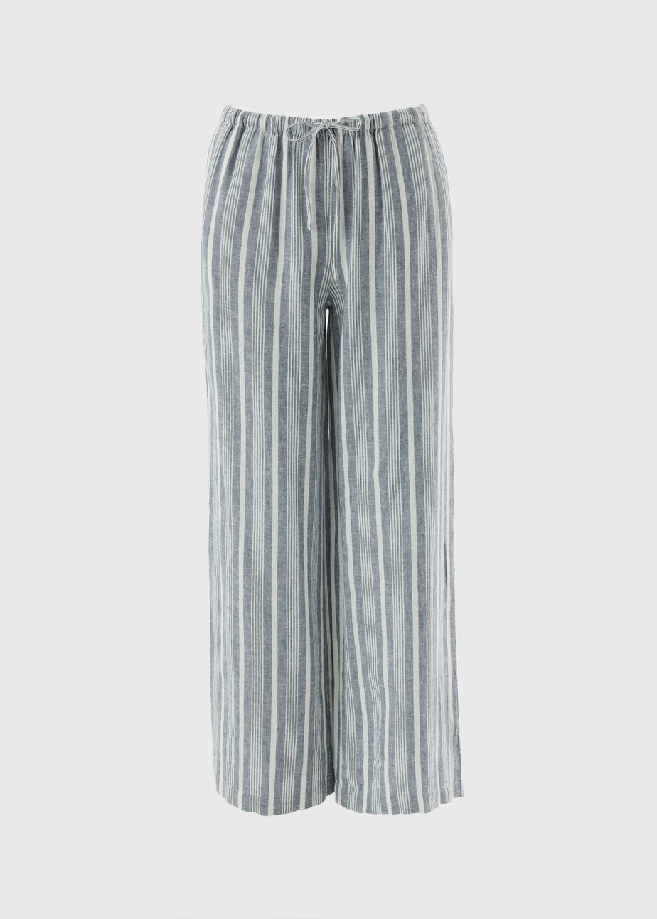 Blue Stripe Wide Leg Linen Trousers