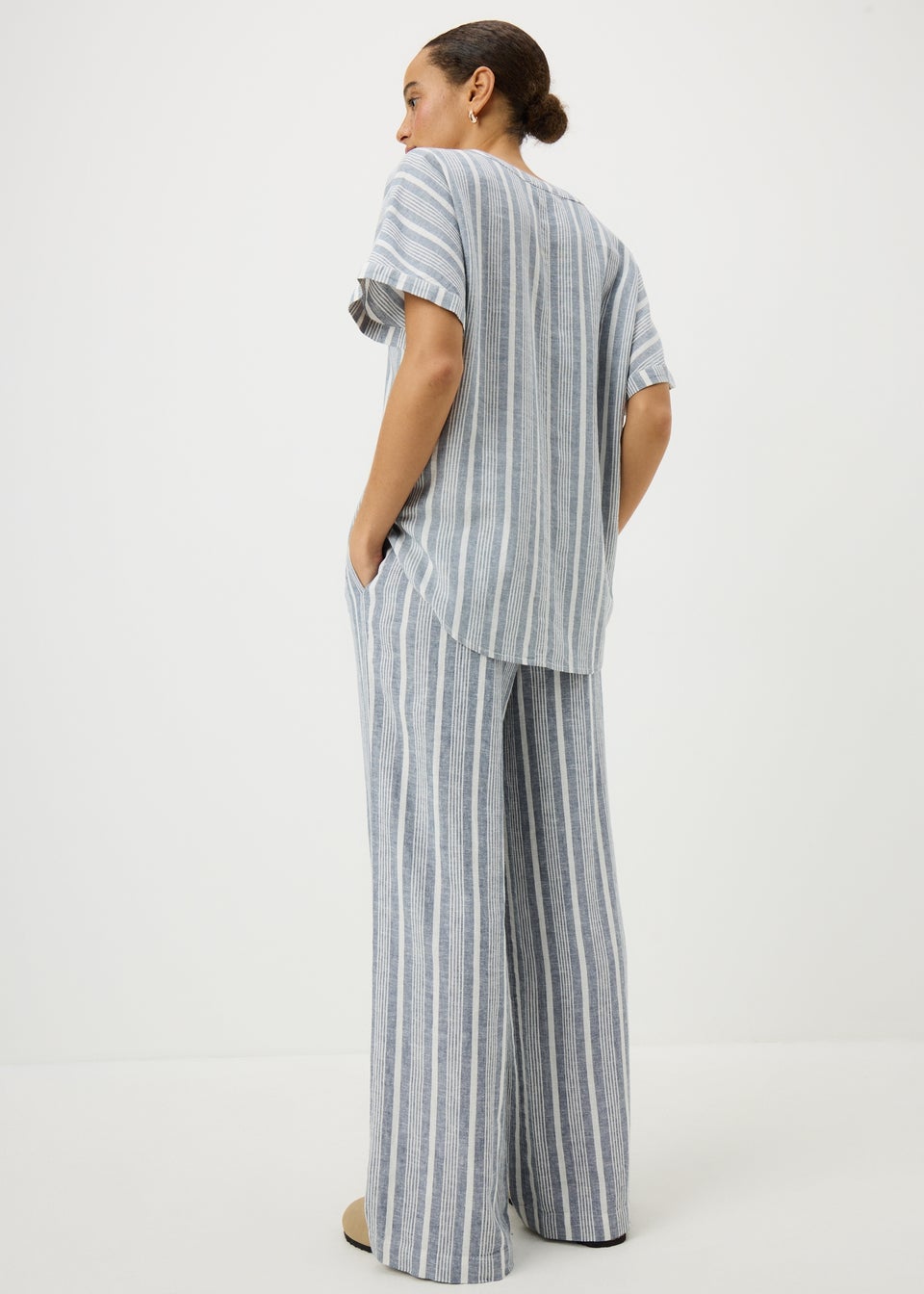 Blue Stripe Wide Leg Linen Trousers