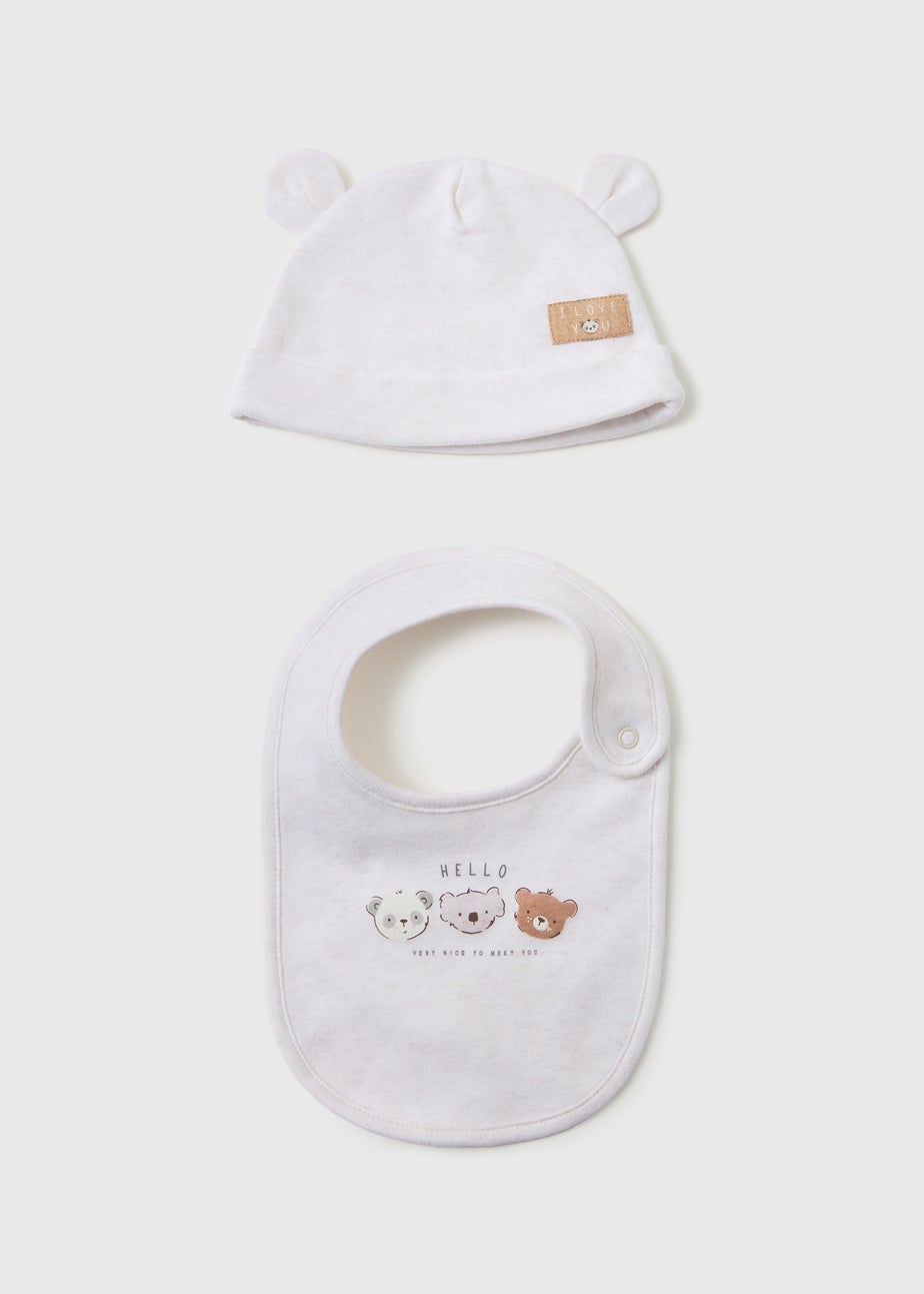 Baby White Bear Layette Hat & Bib Set (Newborn-6mths)