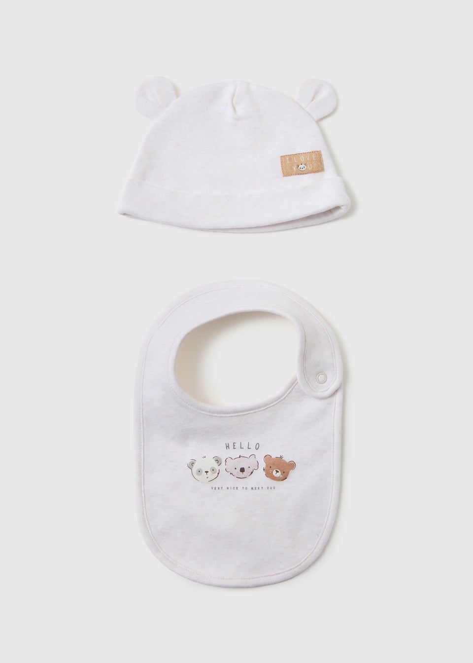 Baby White Bear Layette Hat & Bib Set (Newborn-6mths)
