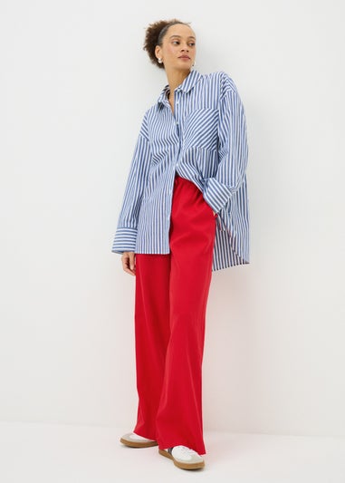 Red Linen Blend Wide Leg Trousers