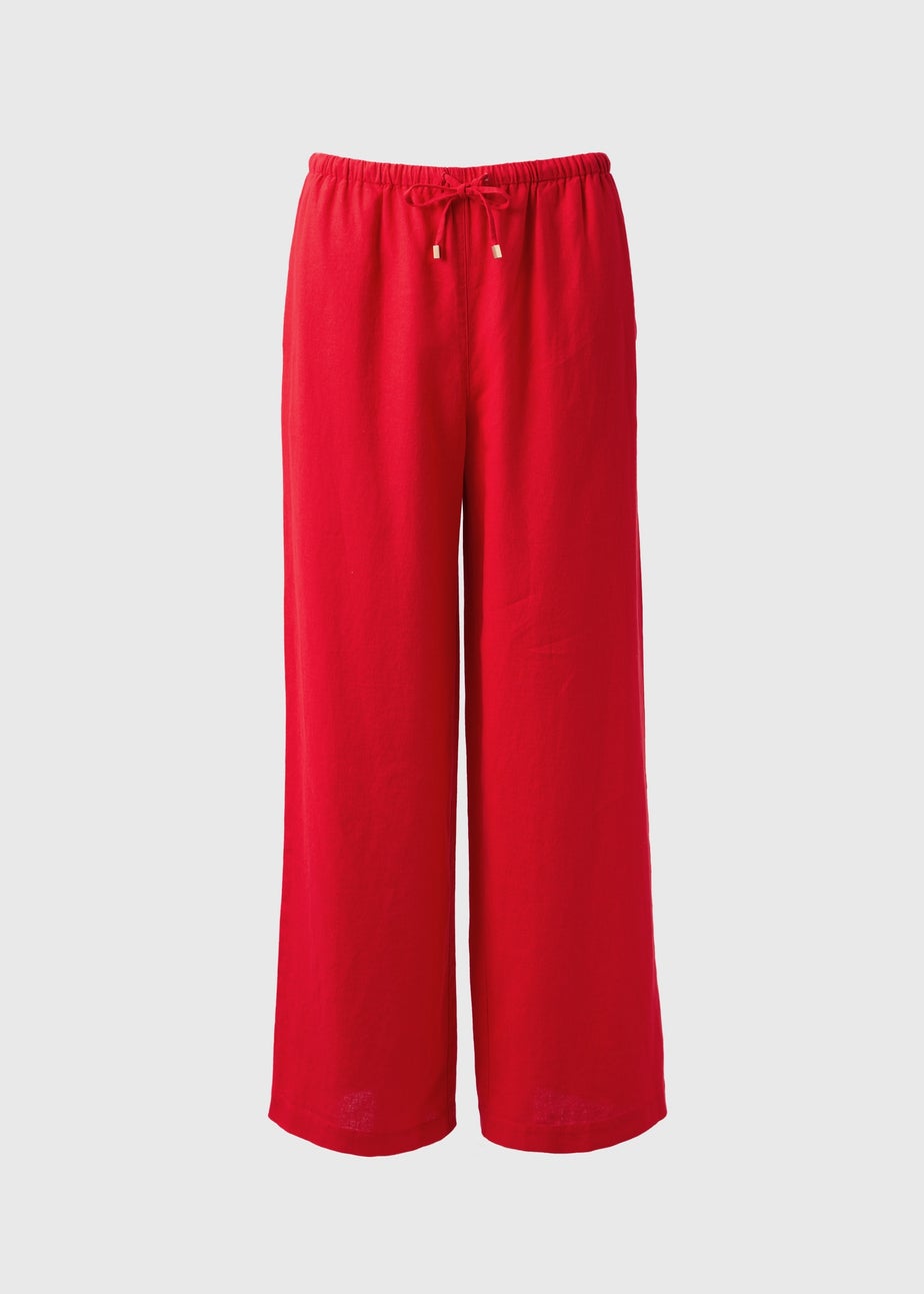 Red Linen Wide Leg Trousers