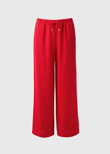 Red Linen Wide Leg Trousers