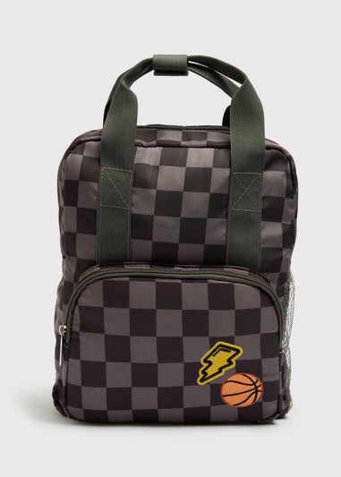 Boys Grey Checkerboard Backpack