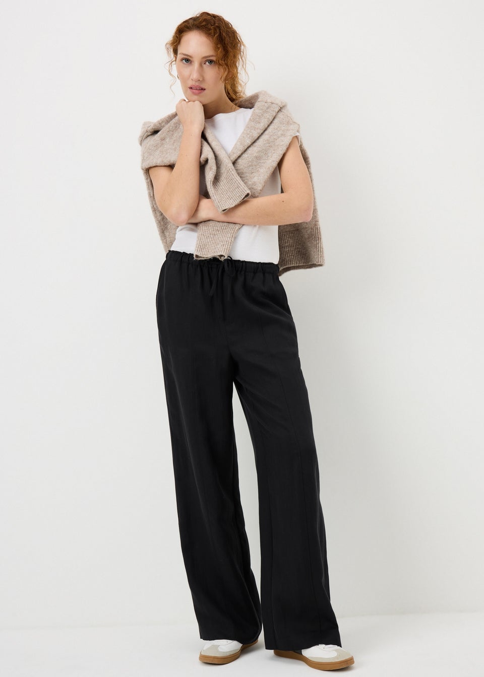 Black Lyocell Wide Leg Trousers