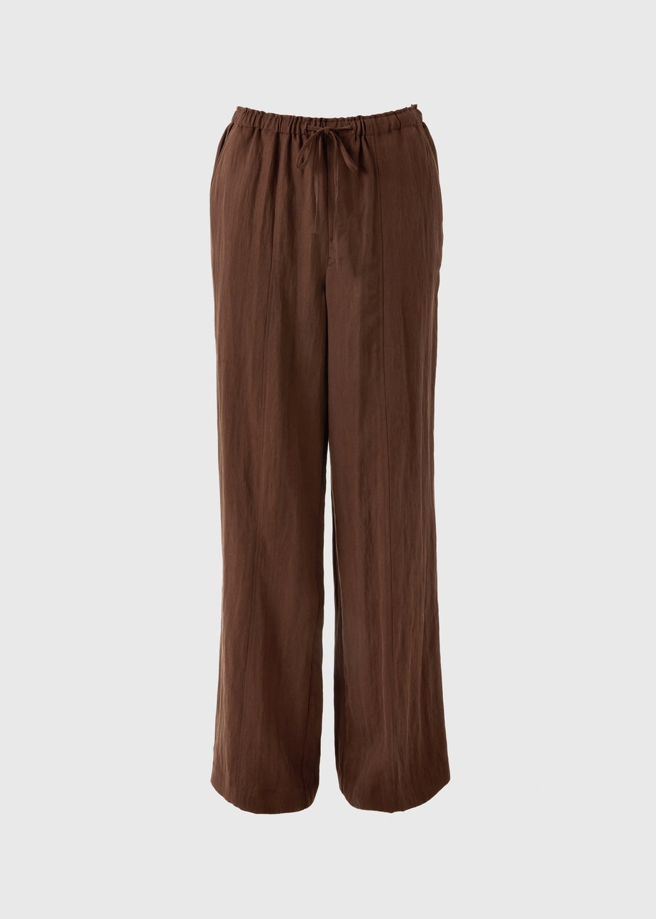 Chocolate Brown Lyocell Wide Leg Co Ord Trousers