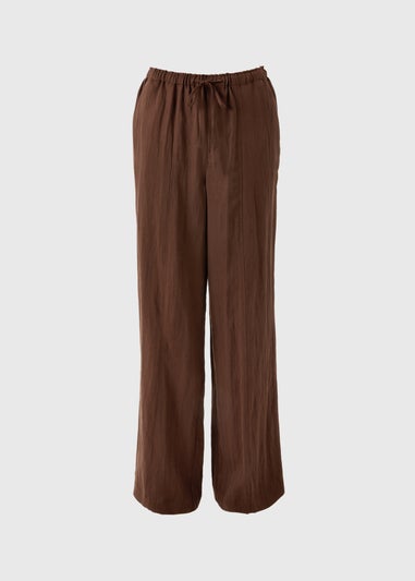 Chocolate Brown Lyocell Wide Leg Co Ord Trousers