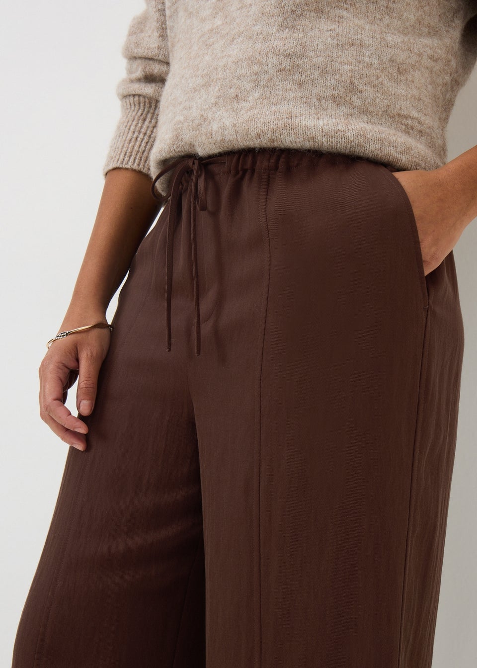Chocolate Brown Lyocell Wide Leg Trousers
