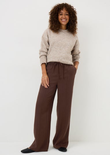 Chocolate Brown Lyocell Wide Leg Trousers