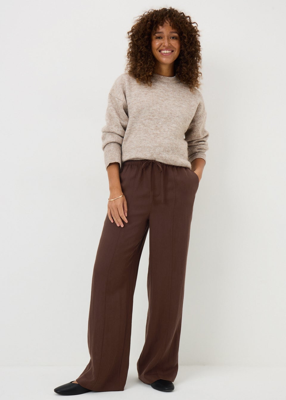 Chocolate Brown Lyocell Wide Leg Trousers